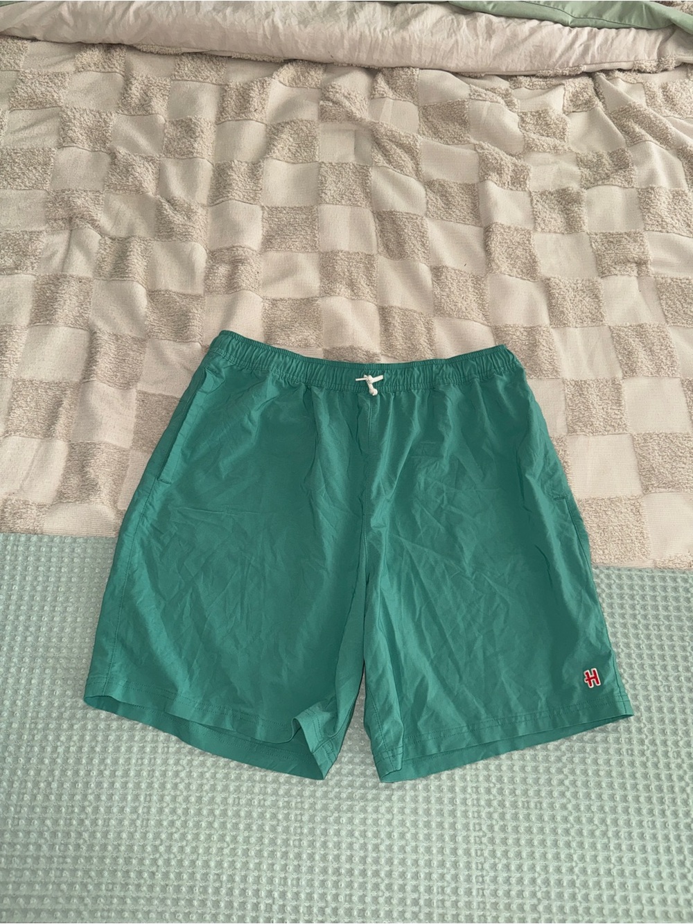 Homage Mens Green Lightweight Swim Shorts Size XL Elastic Waist Drawstring